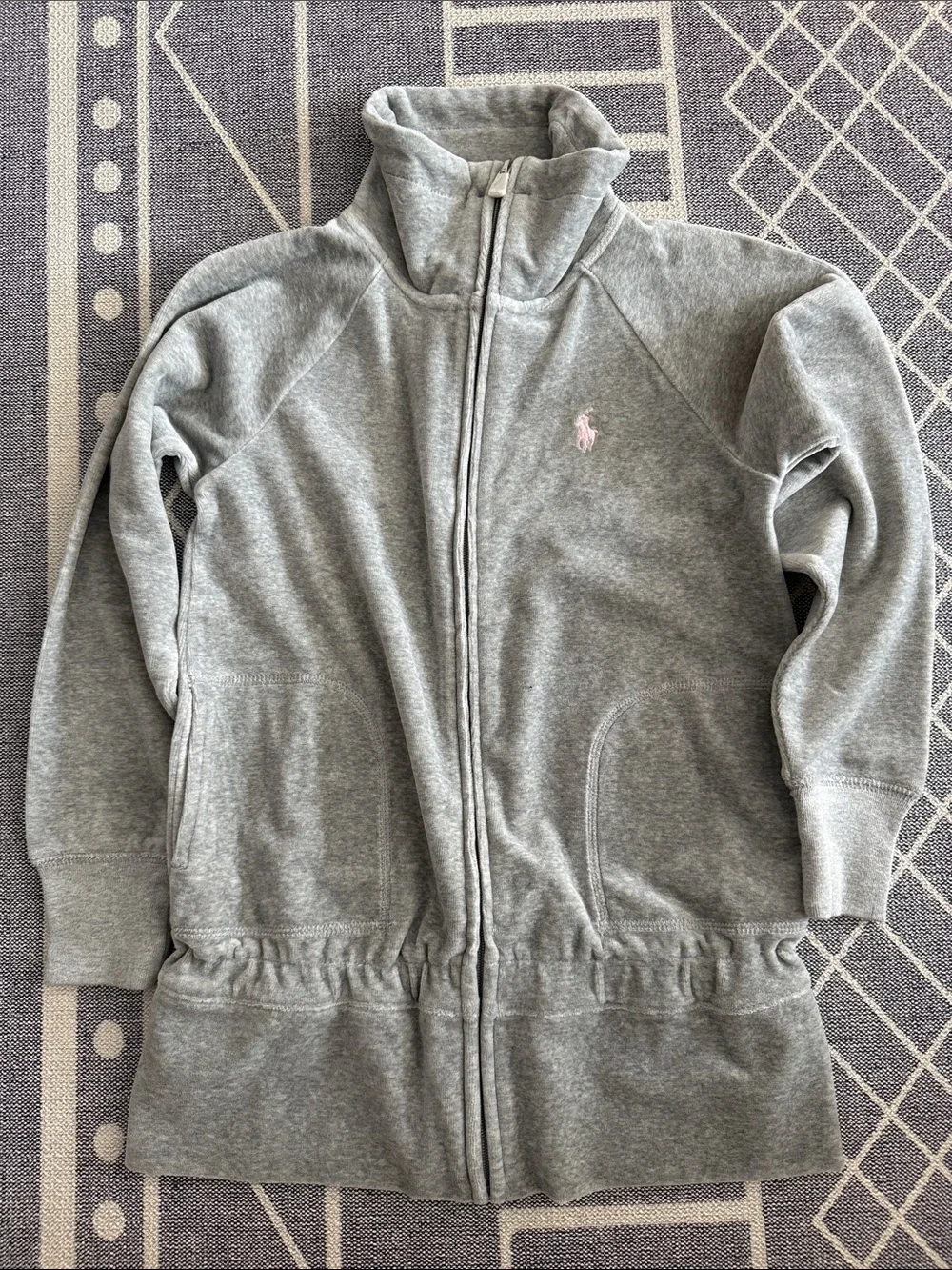 Ralph Lauren Light Gray Zip-Up Sweatshirt with Pink Pony
